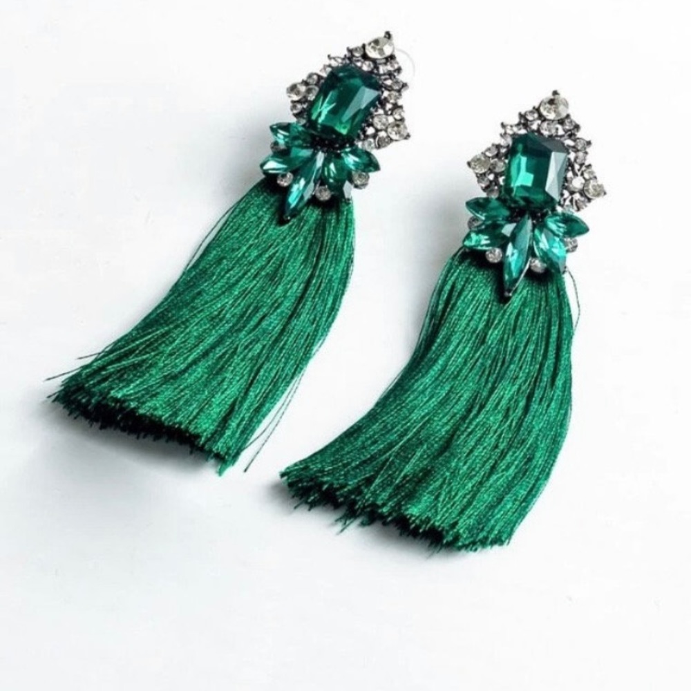 Evergreen Tassel Statement Earrings - image 1